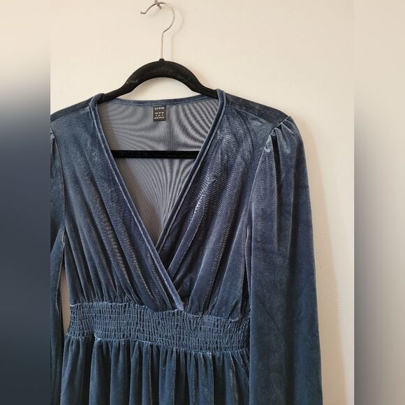 Blue Velvet Midi Dress Cottage Peasant Fairy Ethereal Whimsigoth Hippie Gypsy S - Picture 4 of 7